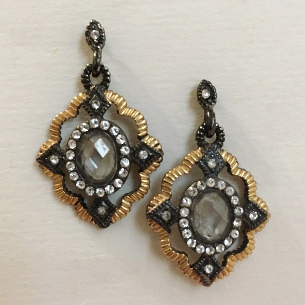 Scalloped Earrings Crystal Rhinestones Textured